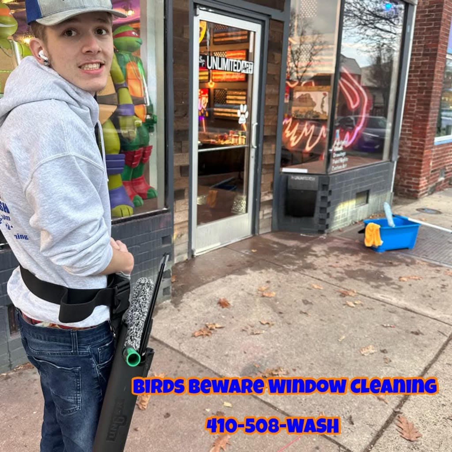 Early Birds Beware window-cleaning equipment at age 16