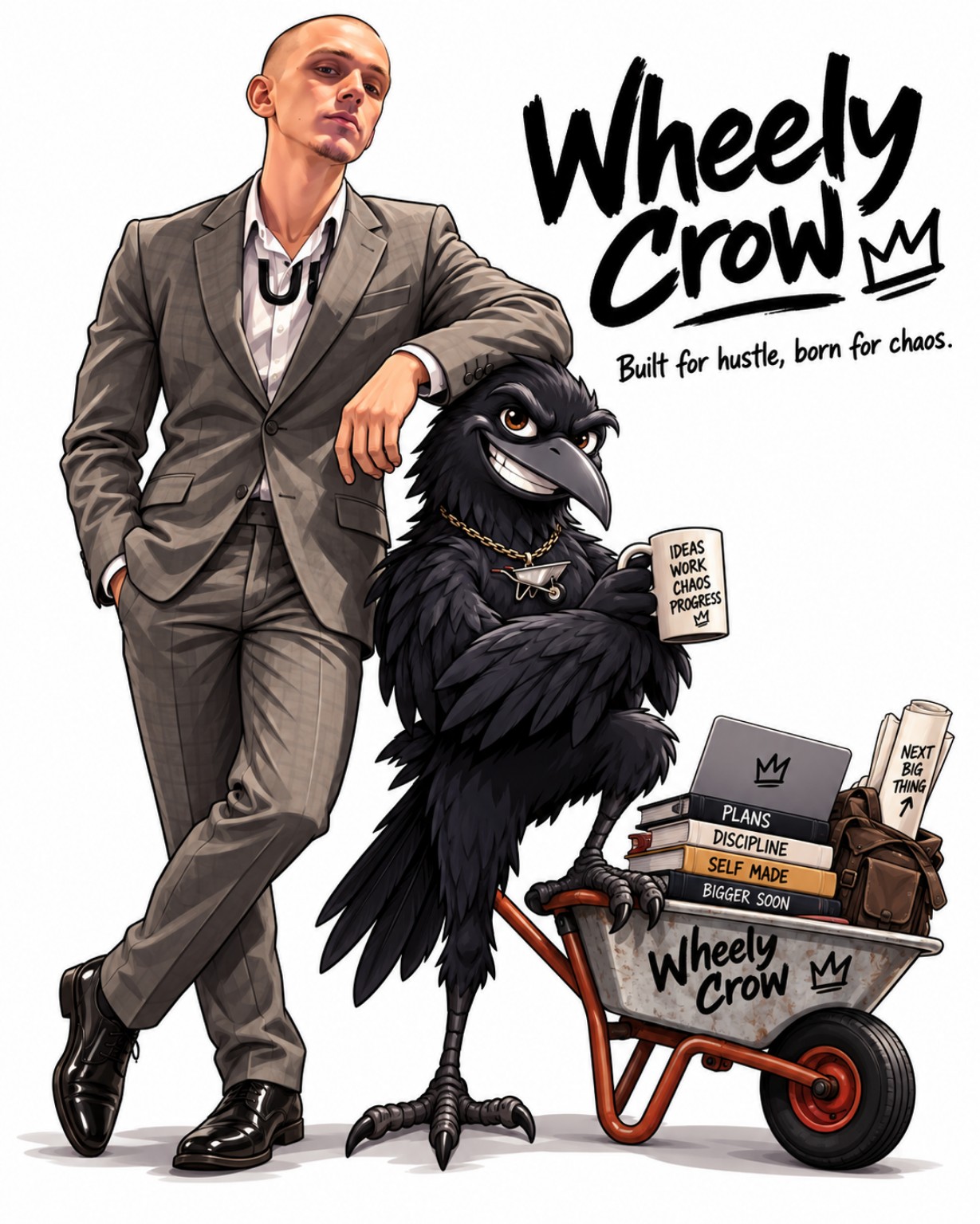 Wheely Crow illustrated brand character